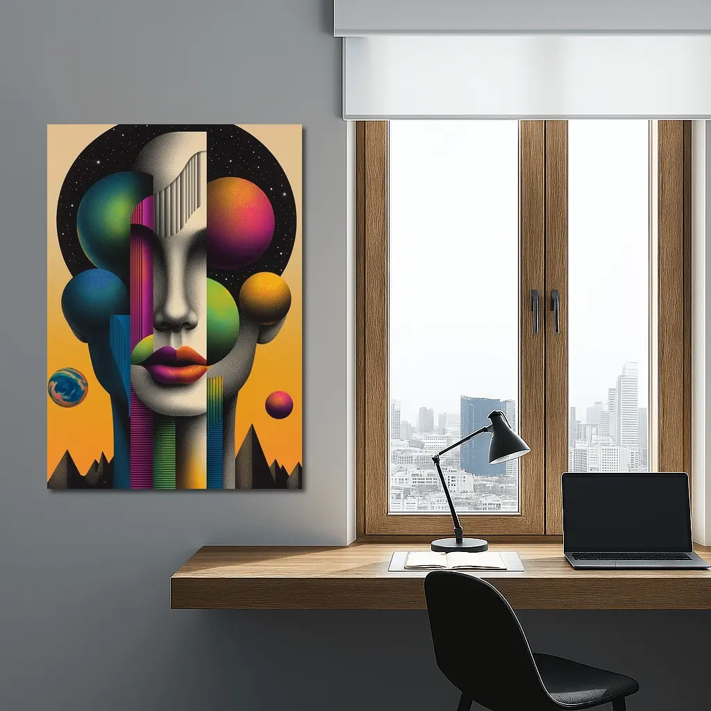 Abstract Face Surreal Space Planets Art – Wall Art