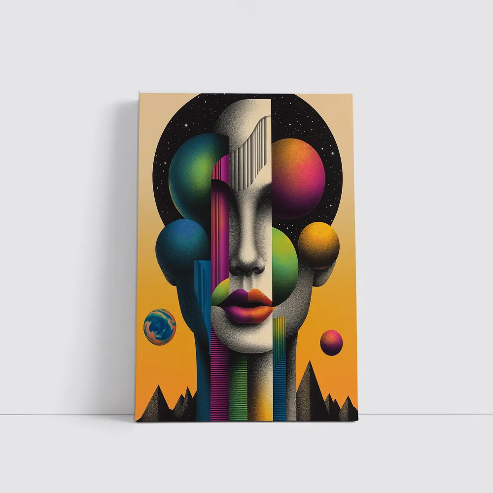 Abstract Face Surreal Space Planets Art – Wall Art