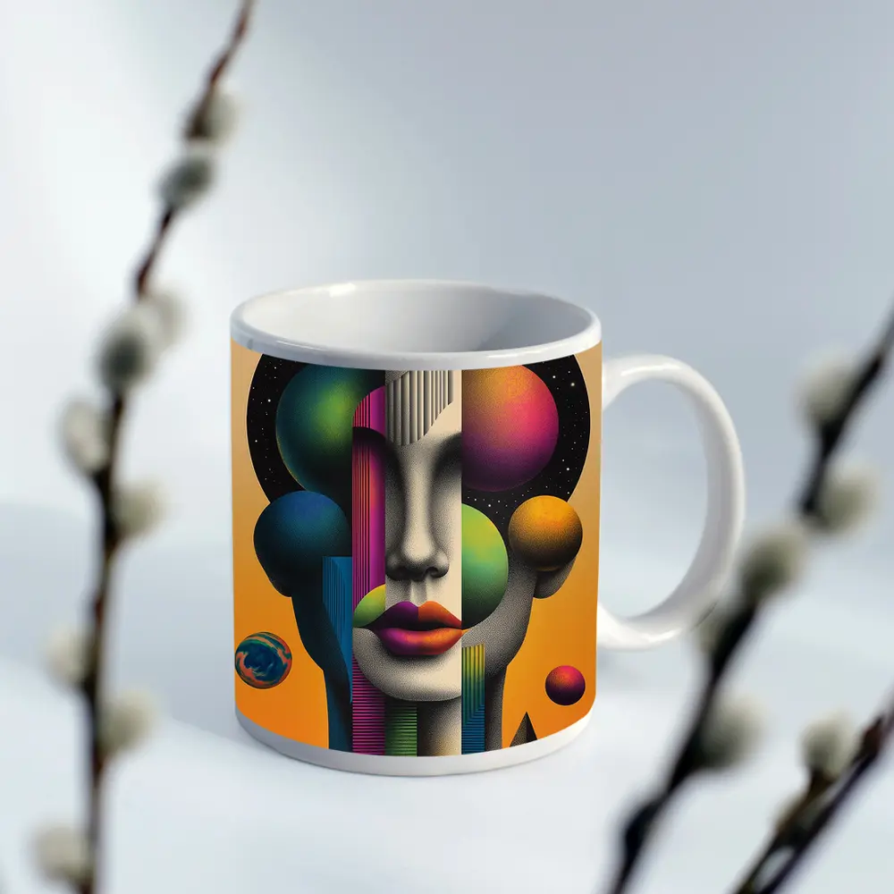Abstract Face Surreal Space Planets Art – Mugs