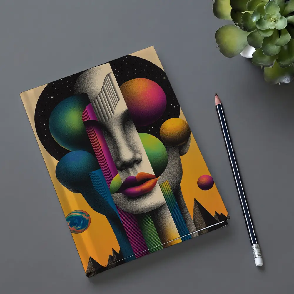 Abstract Face Surreal Space Planets Art – Notebooks