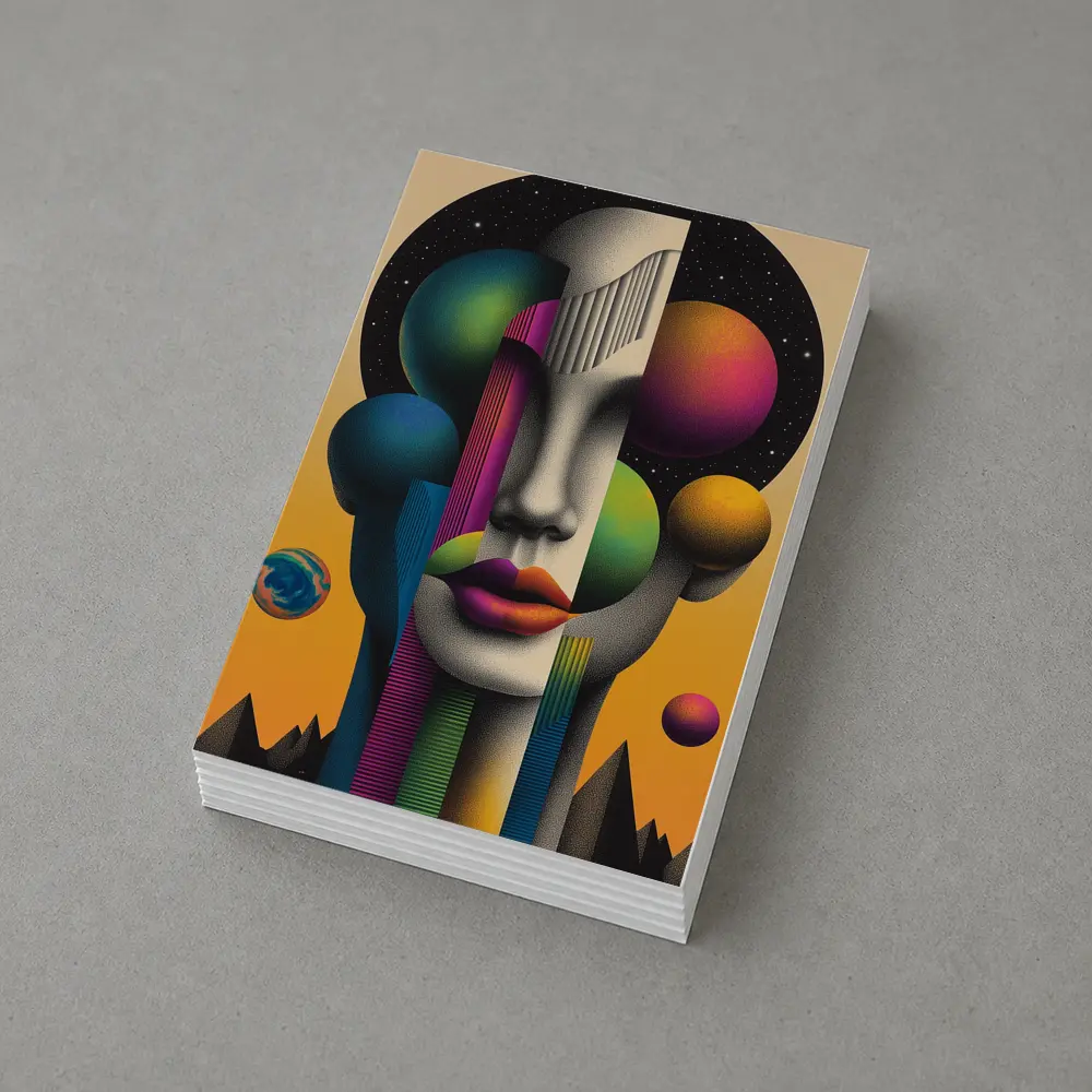 Abstract Face Surreal Space Planets Art – Postcards