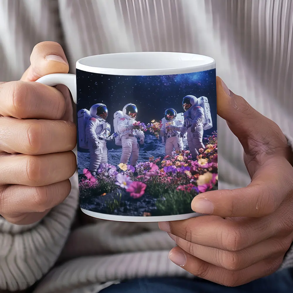 Astronauts Picking Flowers on Starry Moon – Mugs