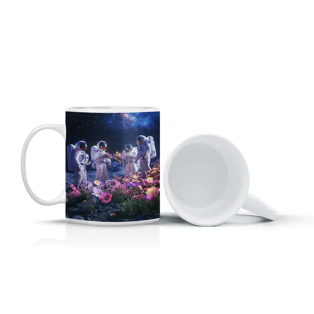 Astronauts Picking Flowers on Starry Moon – Mugs