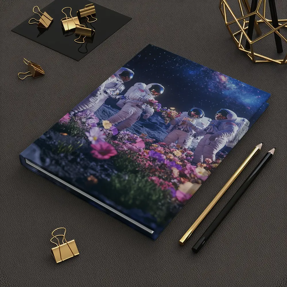 Astronauts Picking Flowers on Starry Moon – Notebooks