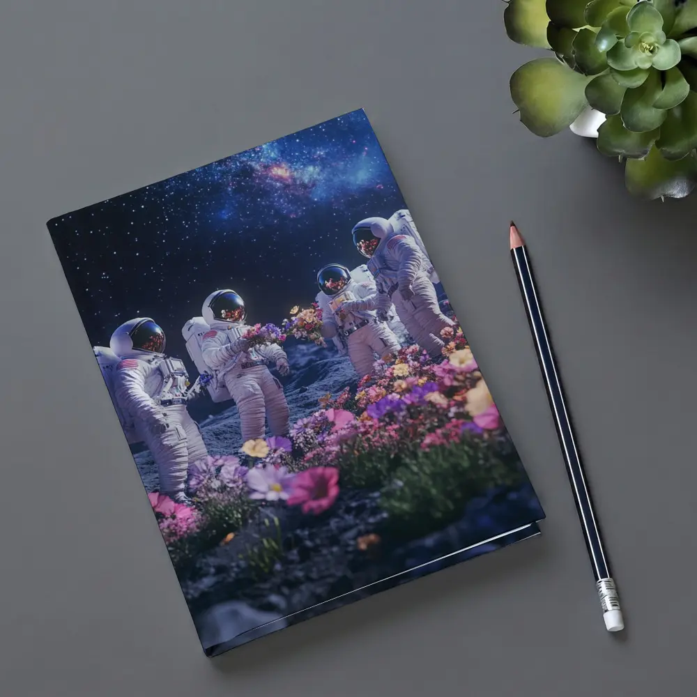 Astronauts Picking Flowers on Starry Moon – Notebooks