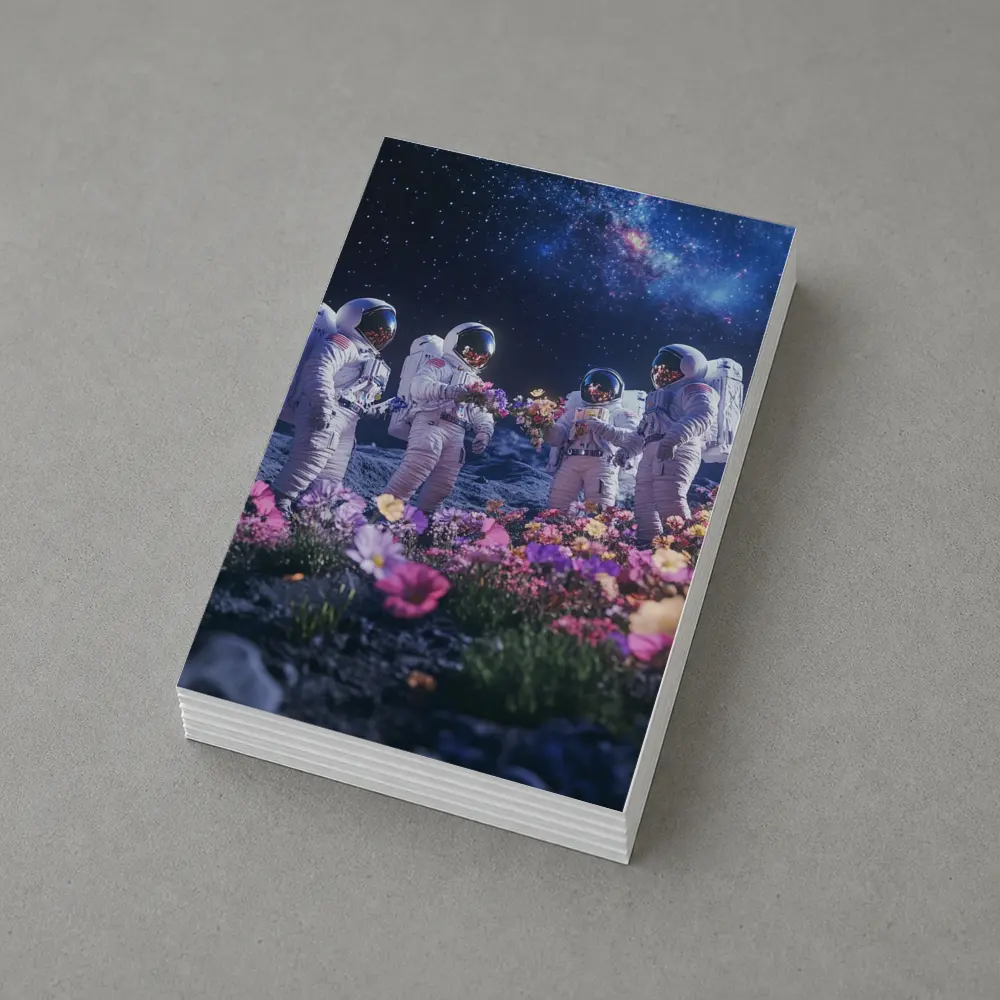 Astronauts Picking Flowers on Starry Moon – Postcards
