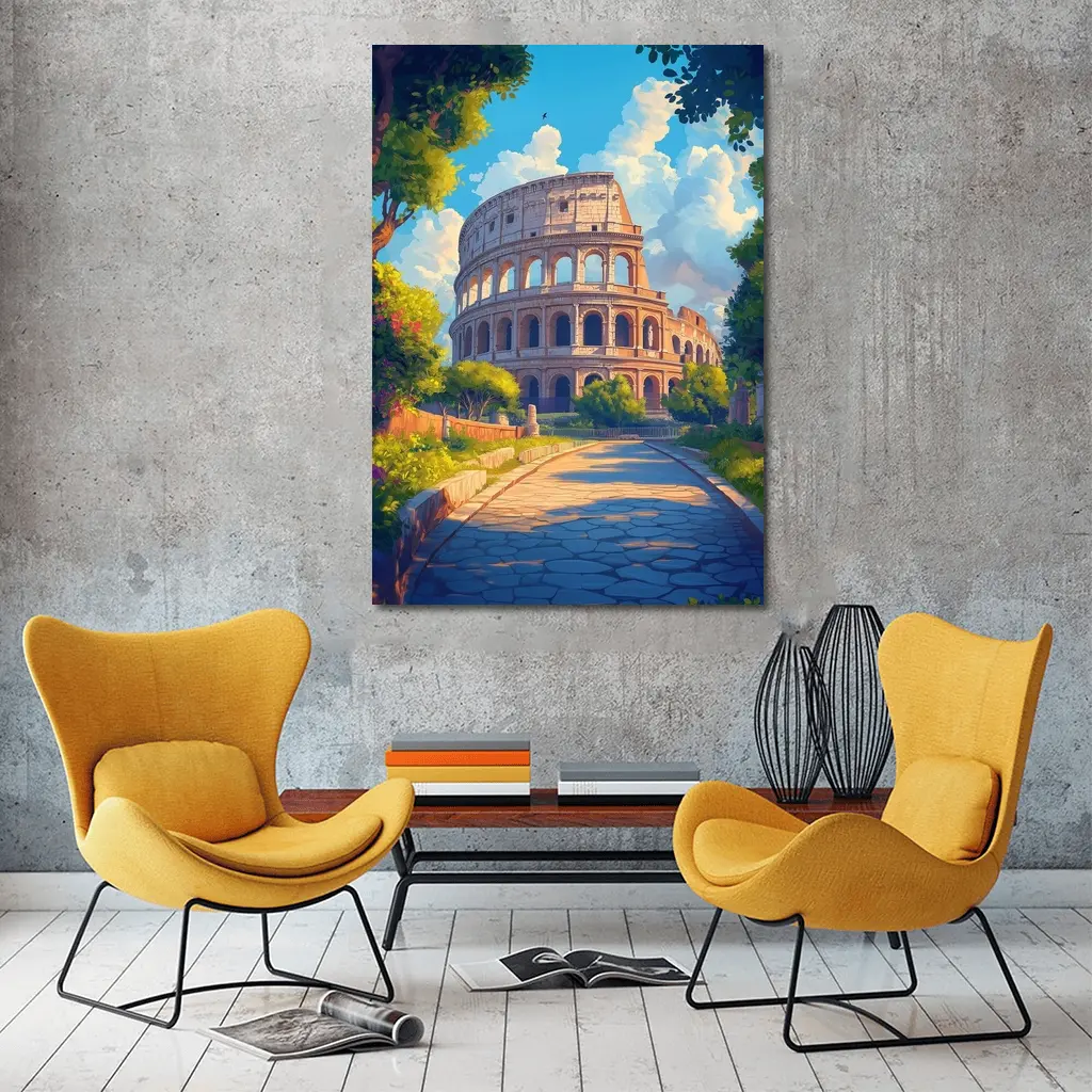 Colosseum Rome Sunny Day Anime Art – Wall Art