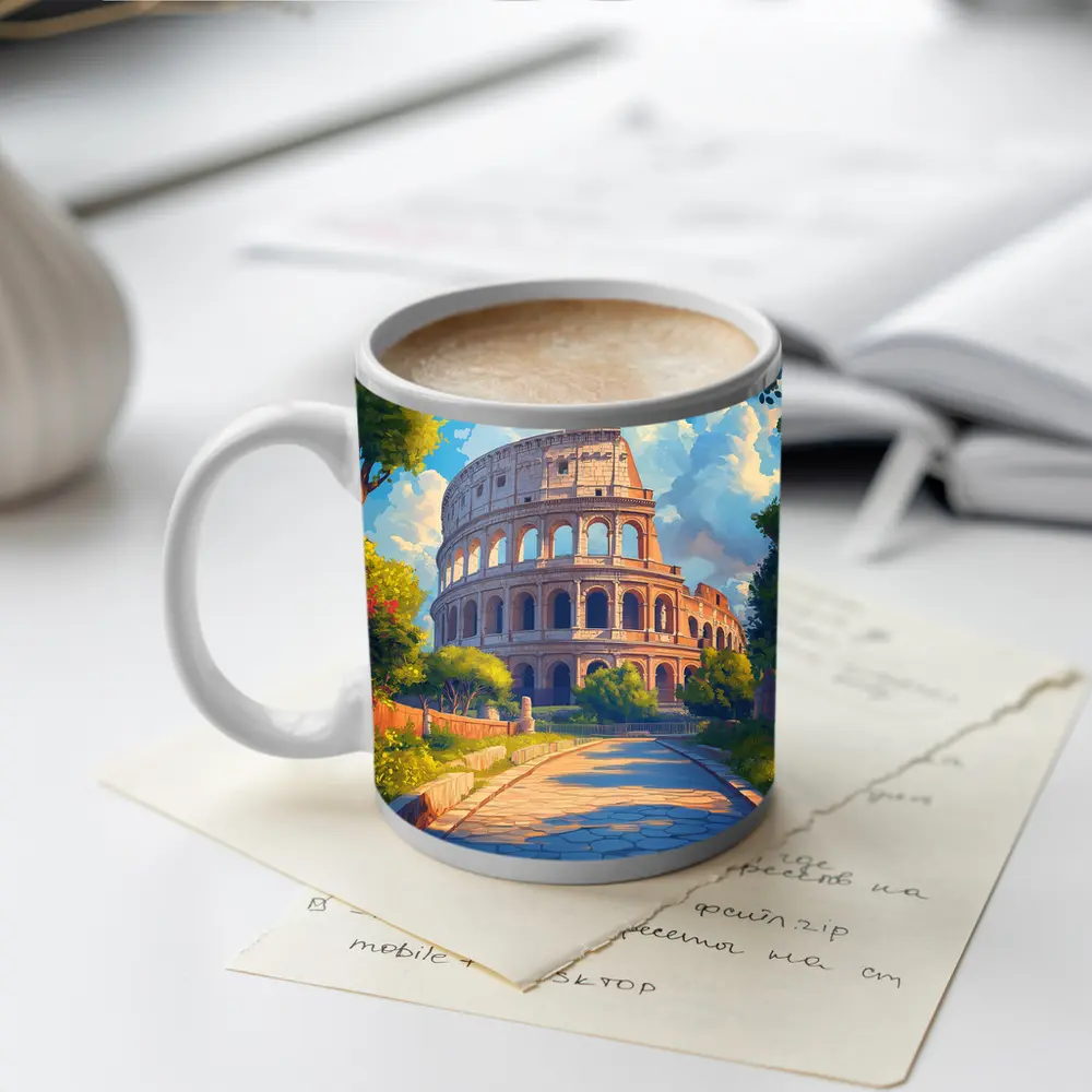 Colosseum Rome Sunny Day Anime Art – Mugs