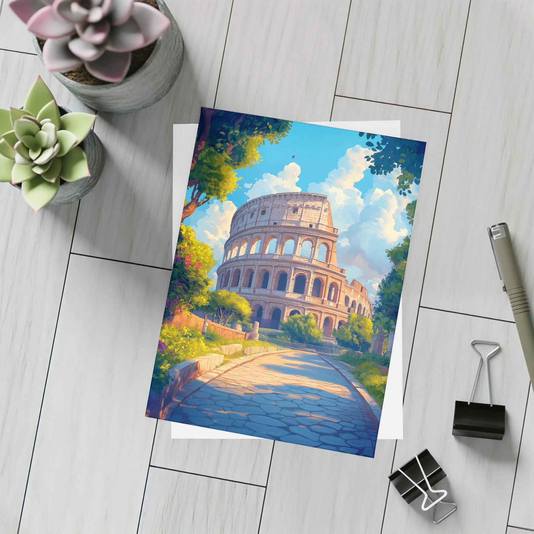 Colosseum Rome Sunny Day Anime Art – Postcards