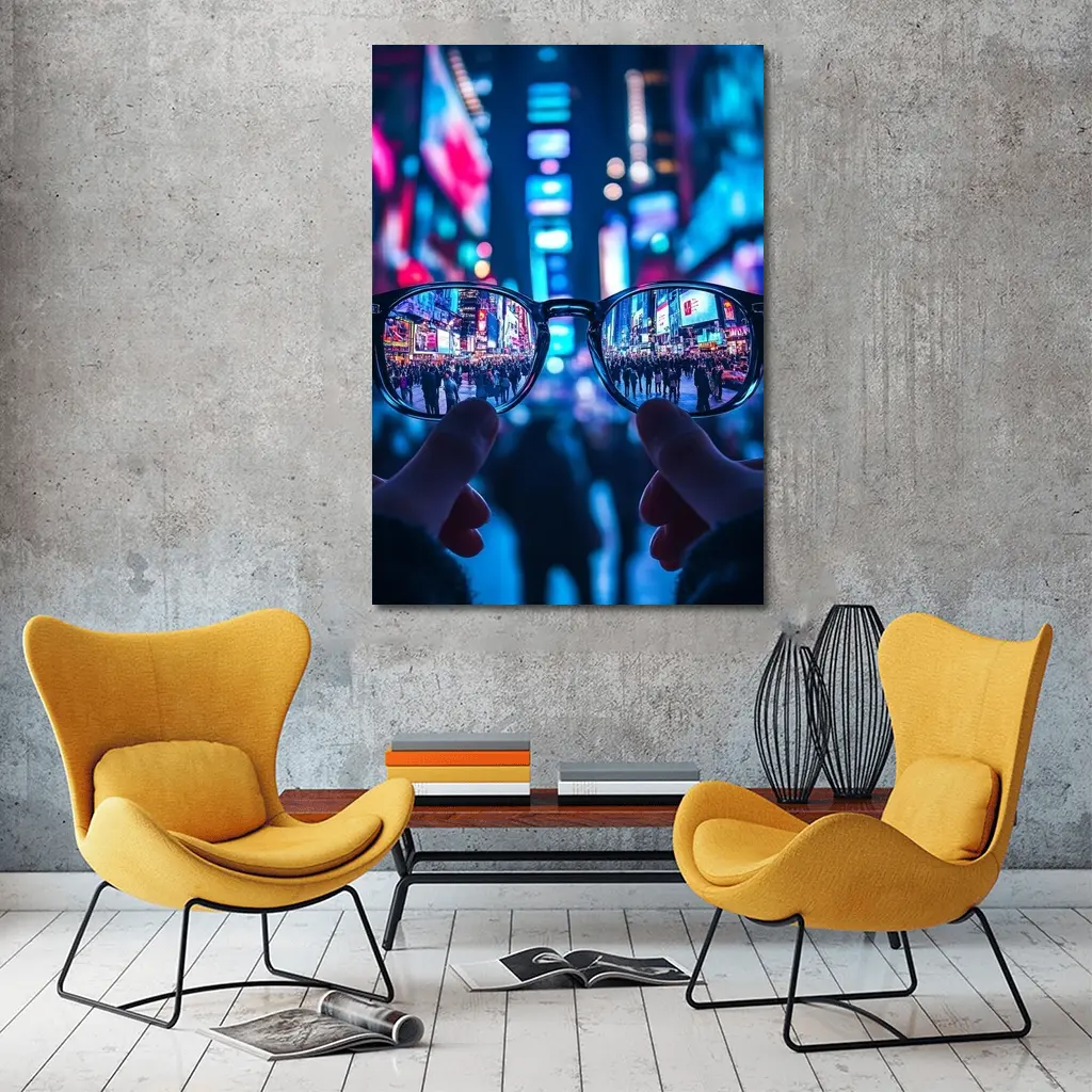 Glasses Held Up Times Square Night – Wall Art