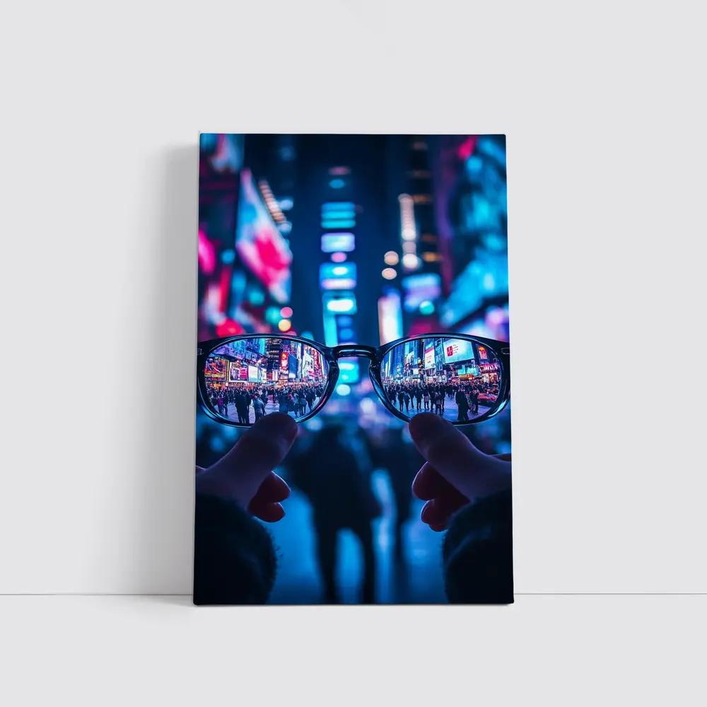 Glasses Held Up Times Square Night – Wall Art