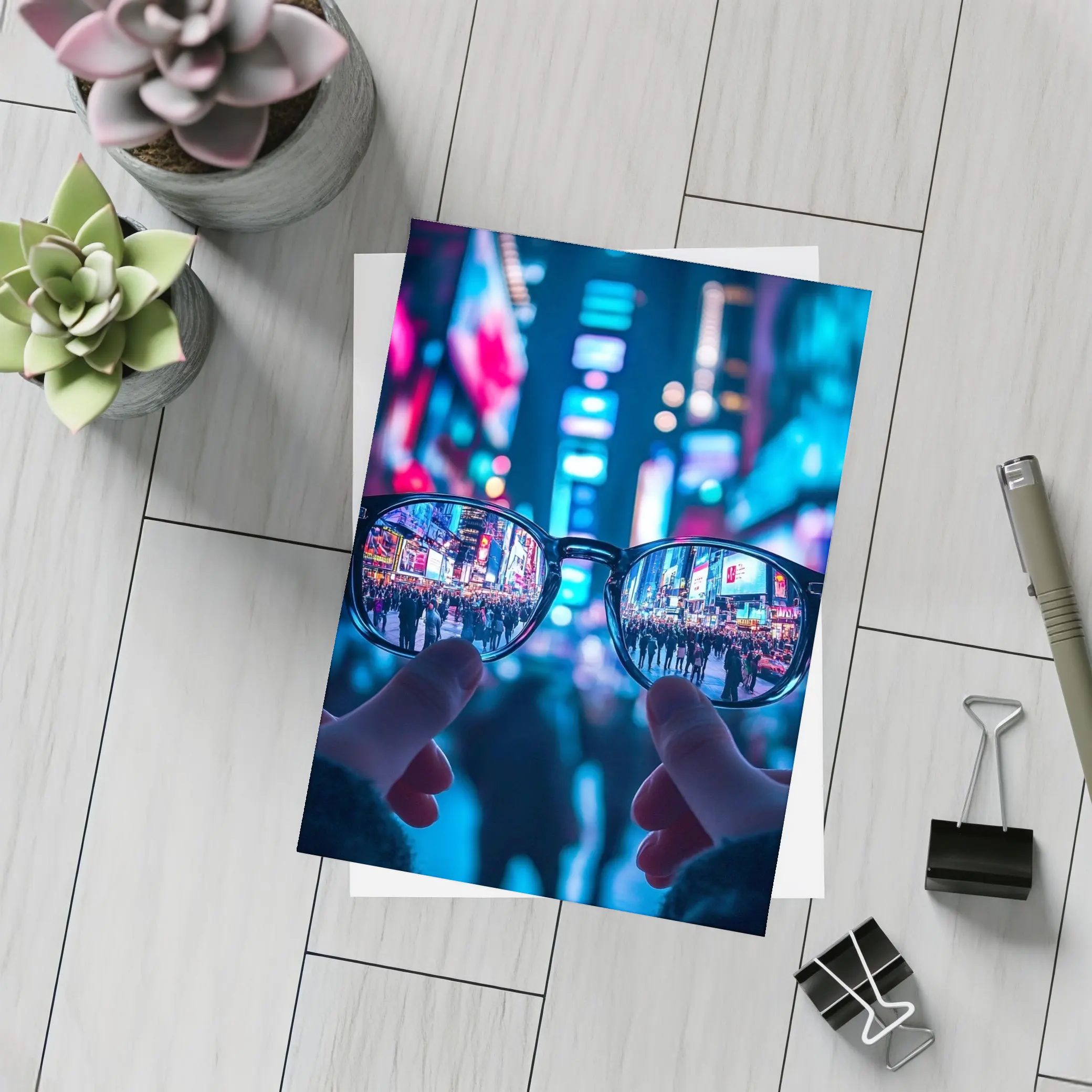 Glasses Held Up Times Square Night – Postcards