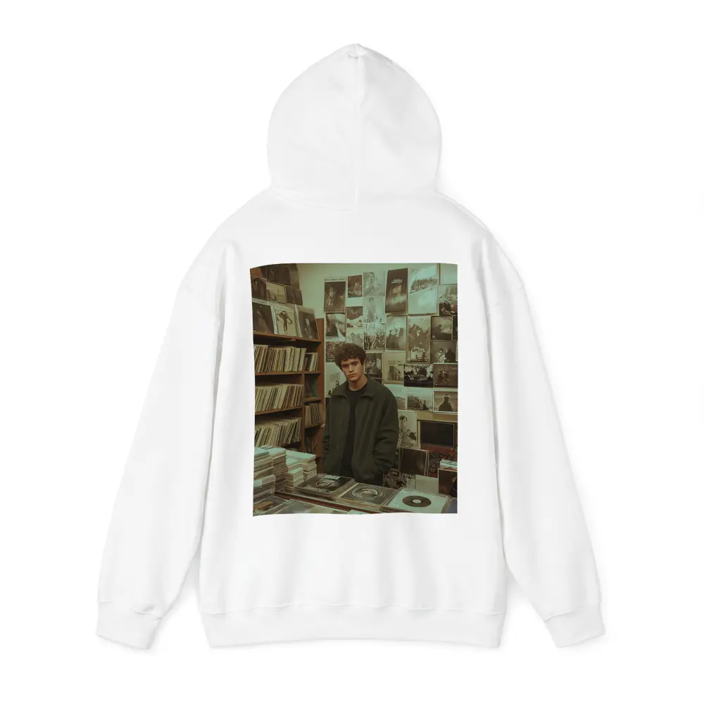 Young Man Standing In Vintage Record Shop – Hoodies