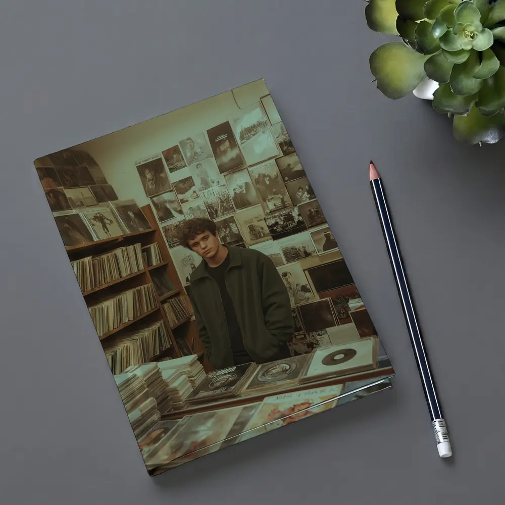 Young Man Standing In Vintage Record Shop – Notebooks