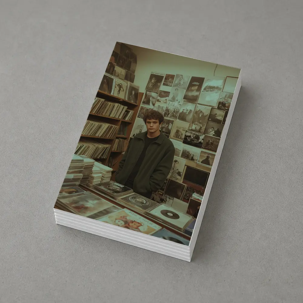 Young Man Standing In Vintage Record Shop – Postcards
