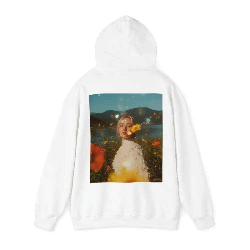 Young Woman Among Wildflowers Mountain Lake – Hoodies