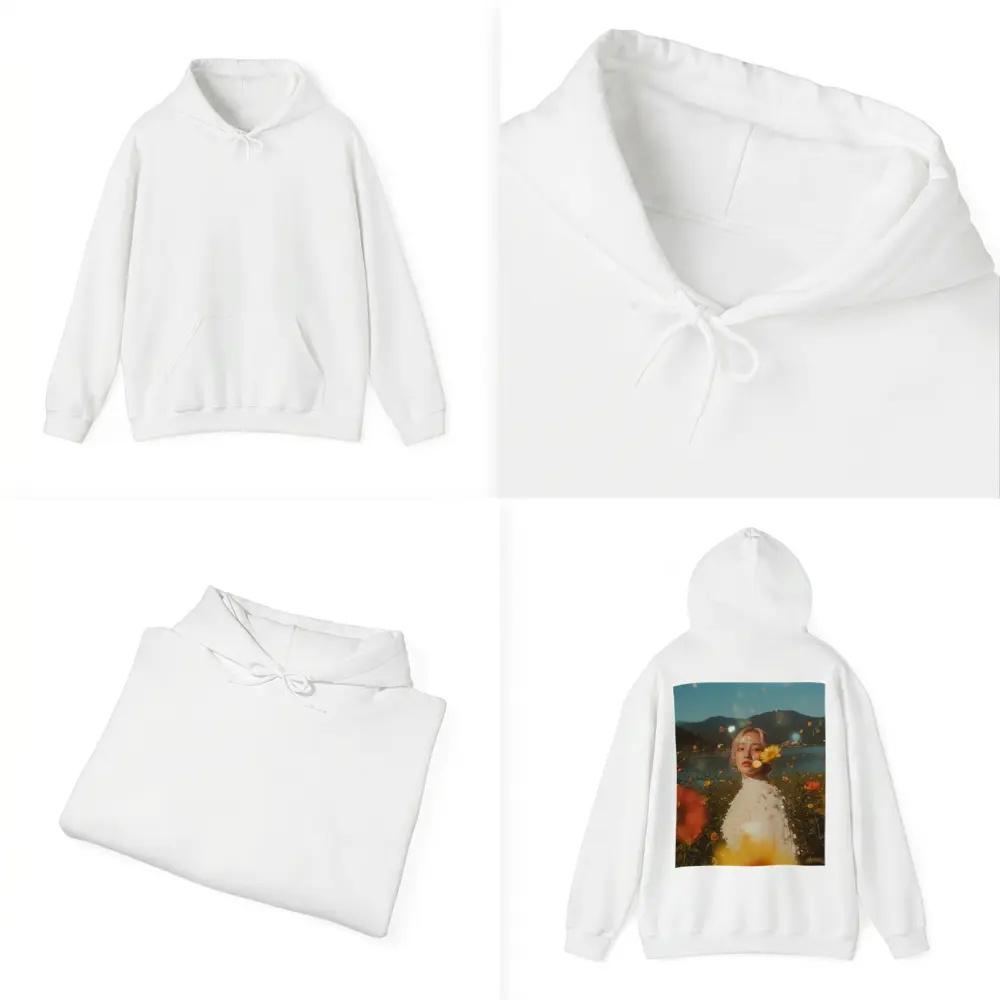 Young Woman Among Wildflowers Mountain Lake – Hoodies