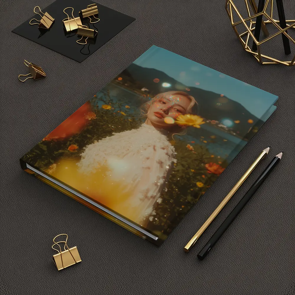 Young Woman Among Wildflowers Mountain Lake – Notebooks
