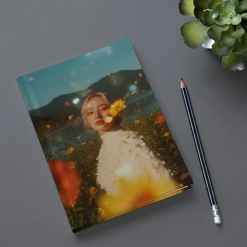 Young Woman Among Wildflowers Mountain Lake – Notebooks