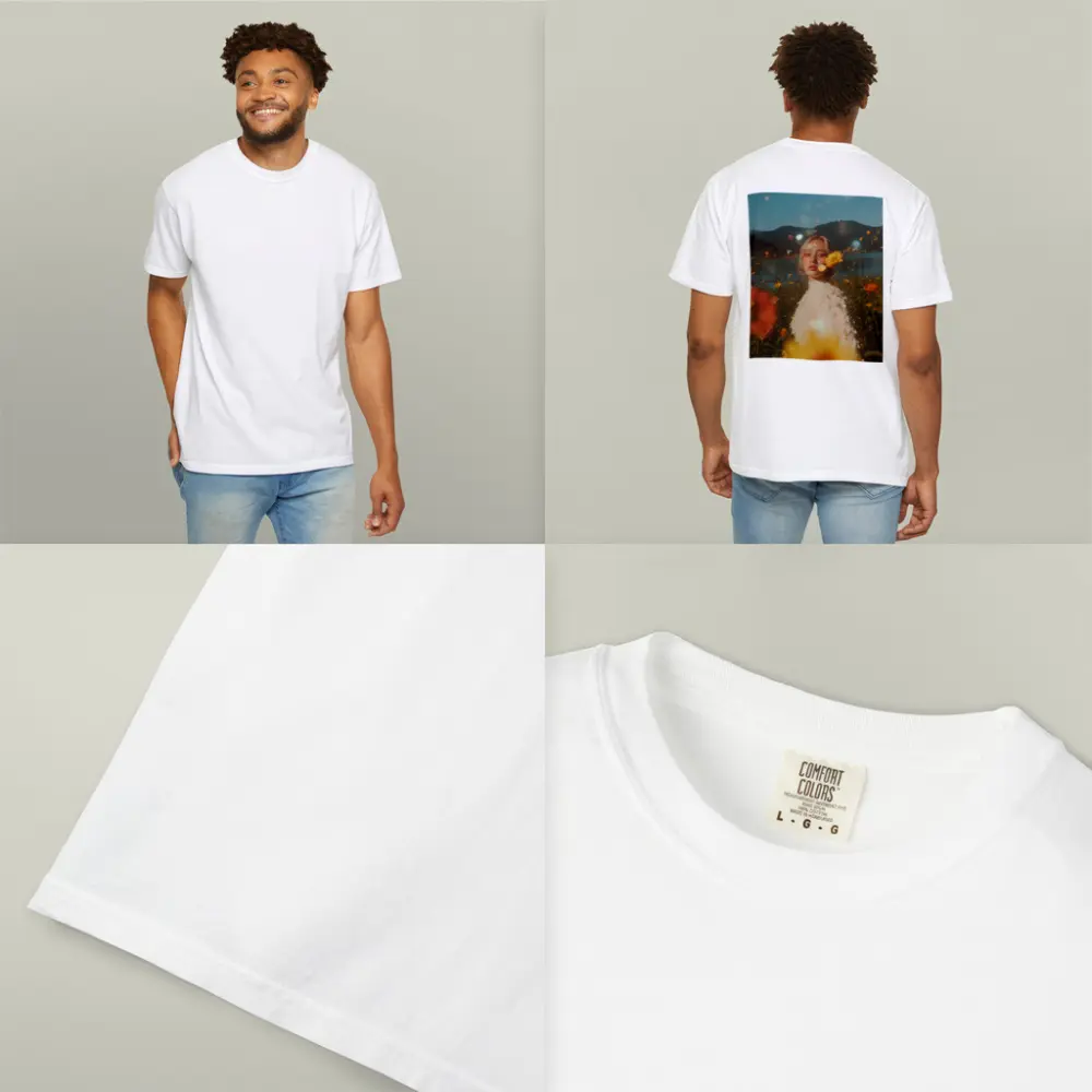 Young Woman Among Wildflowers Mountain Lake – T-Shirts