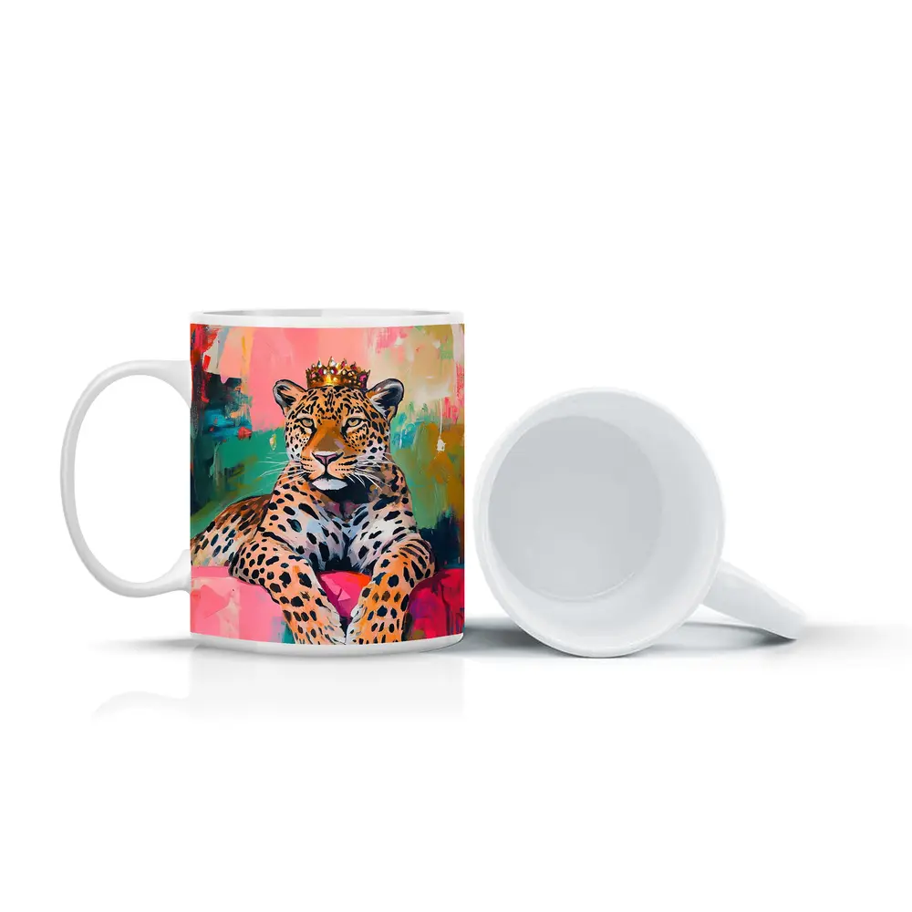 Royal Leopard With Crown Colorful Abstract Background – Mugs