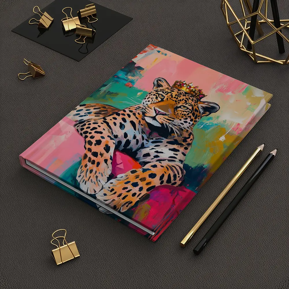 Royal Leopard With Crown Colorful Abstract Background – Notebooks