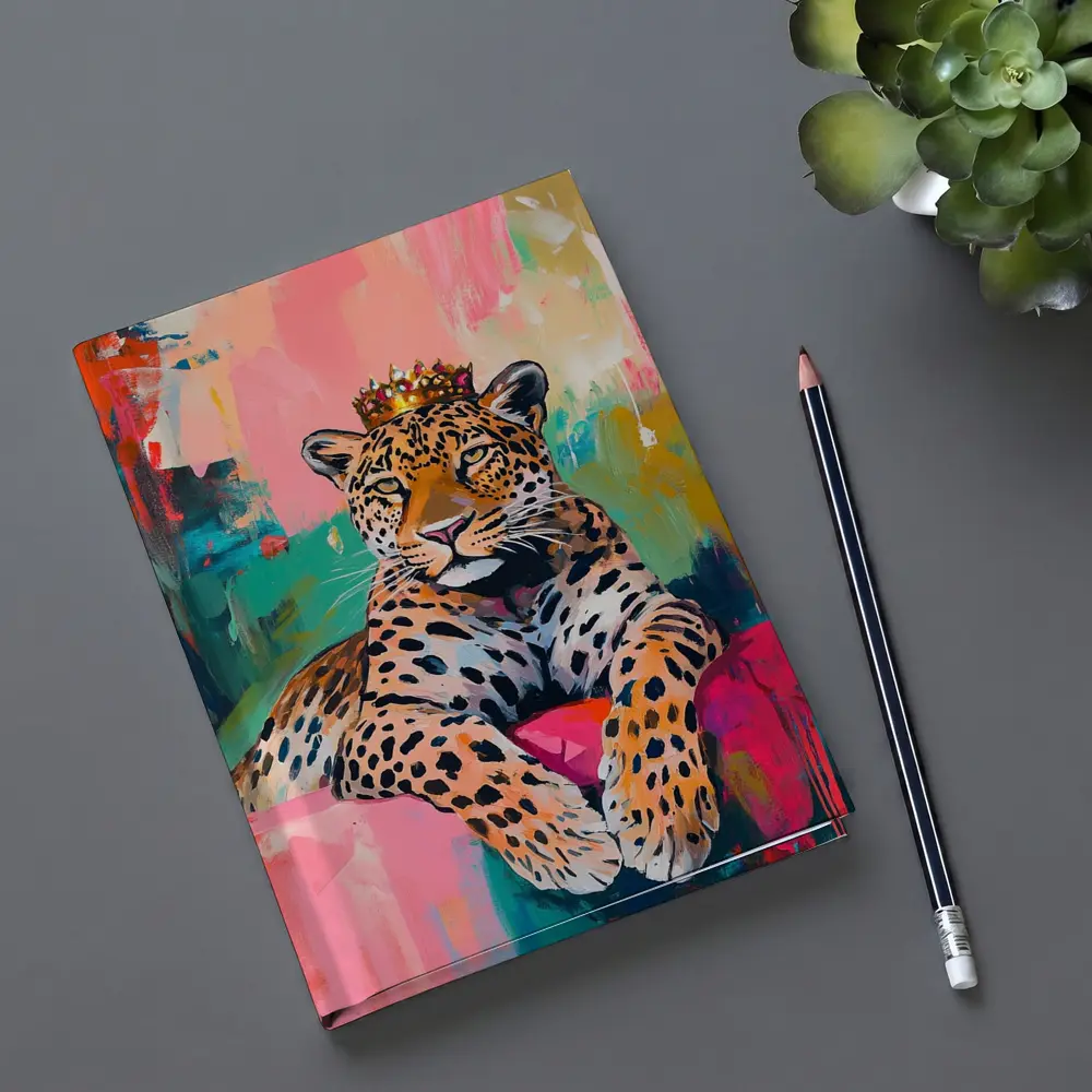 Royal Leopard With Crown Colorful Abstract Background – Notebooks
