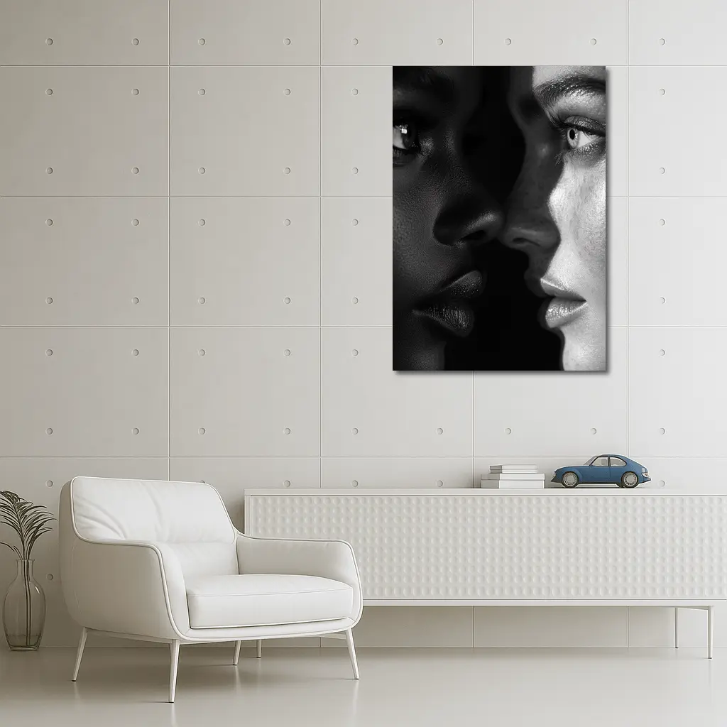 Two Women Faces Black and White Portrait – Wall Art