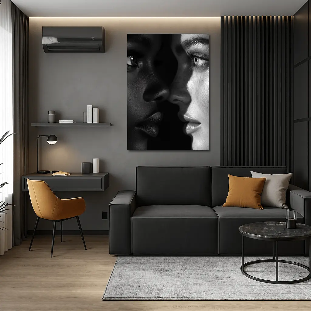 Two Women Faces Black and White Portrait – Wall Art
