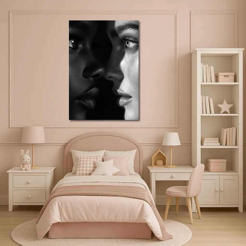 Two Women Faces Black and White Portrait – Wall Art