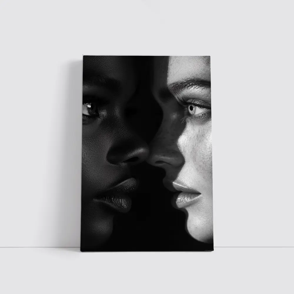 Two Women Faces Black and White Portrait – Wall Art