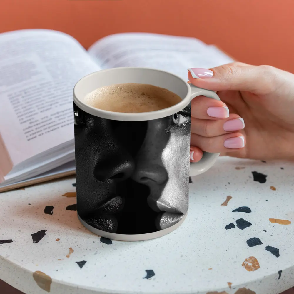 Two Women Faces Black and White Portrait – Mugs