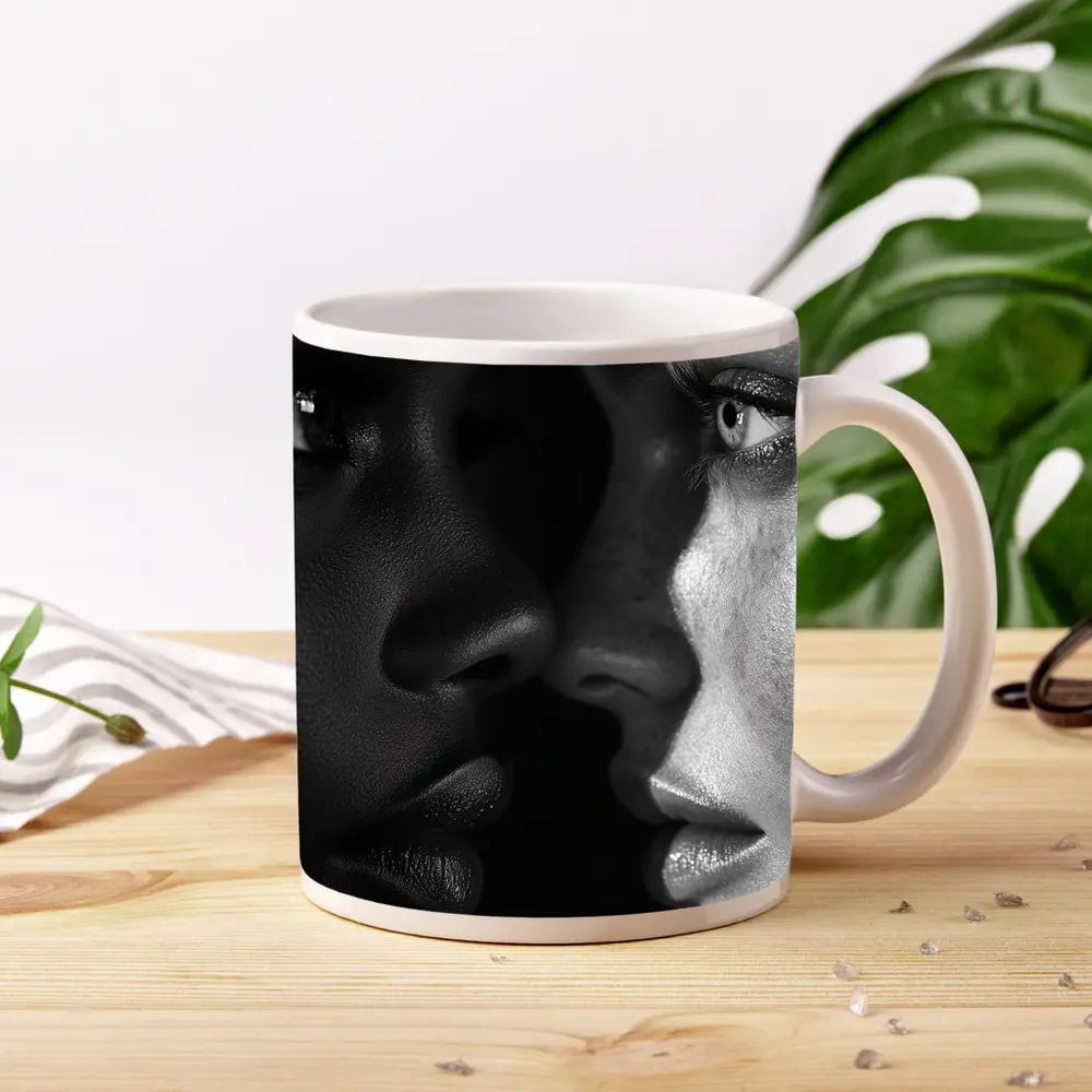 Two Women Faces Black and White Portrait – Mugs