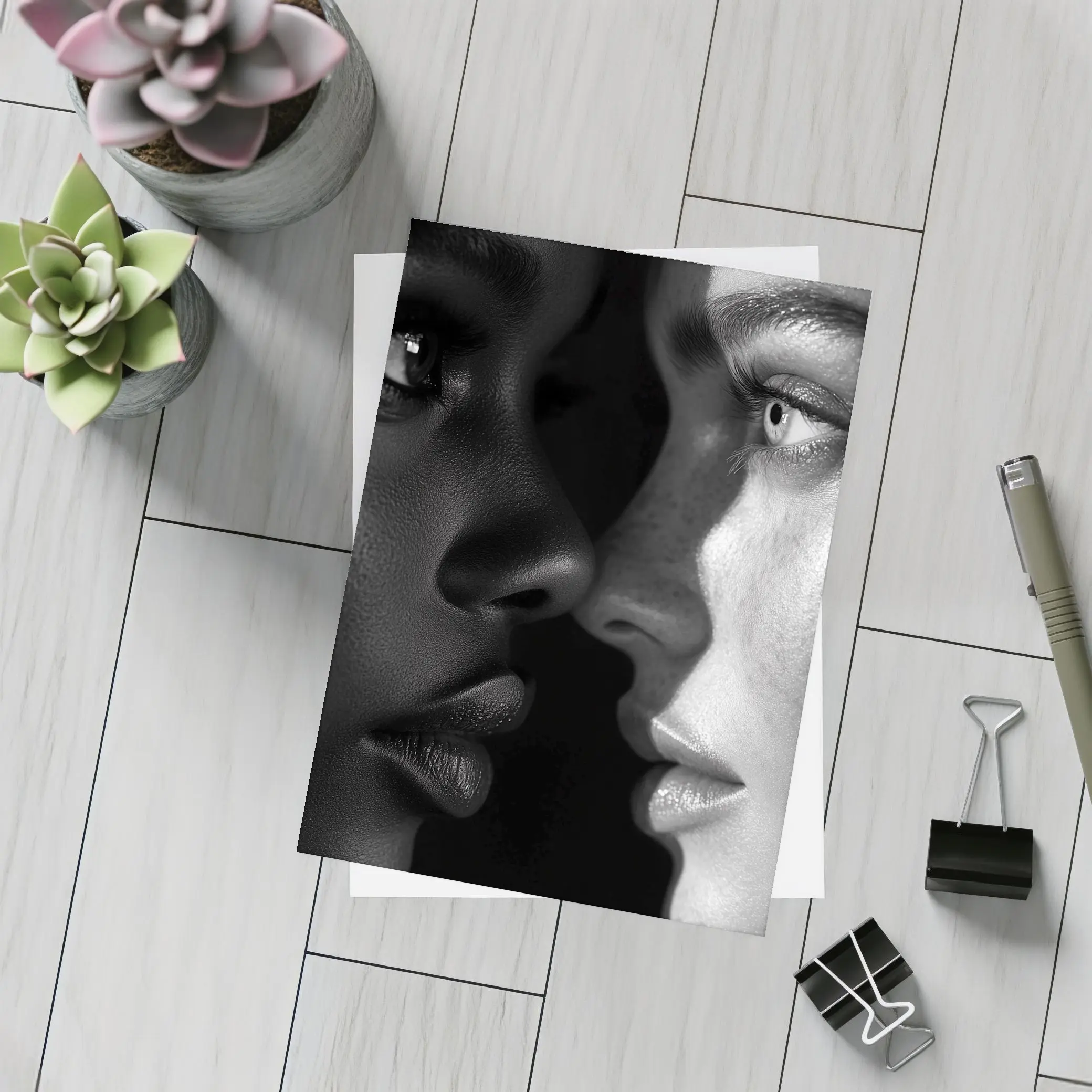 Two Women Faces Black and White Portrait – Postcards