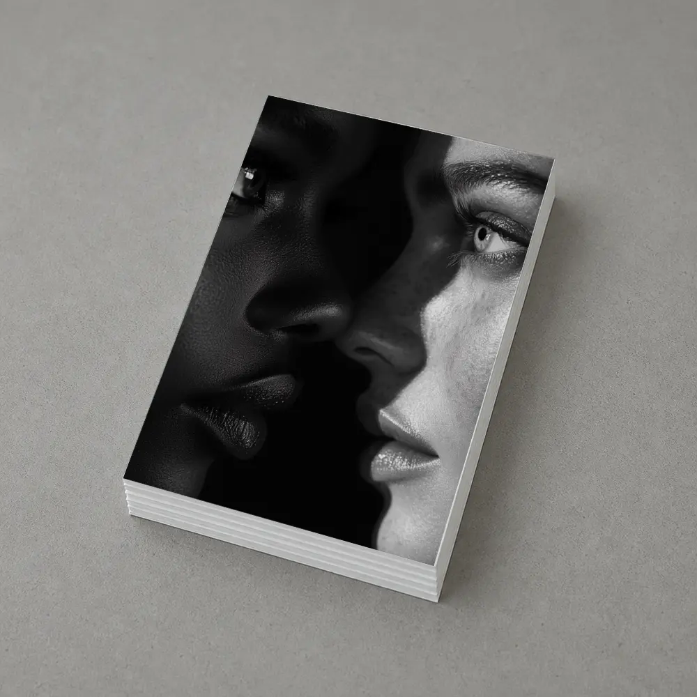 Two Women Faces Black and White Portrait – Postcards