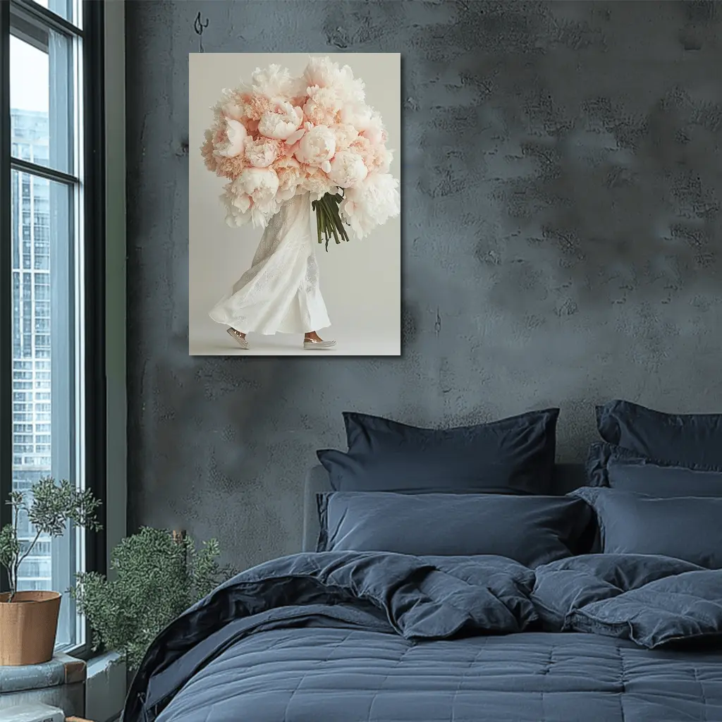 Pink Peony Bouquet Woman White Background – Wall Art
