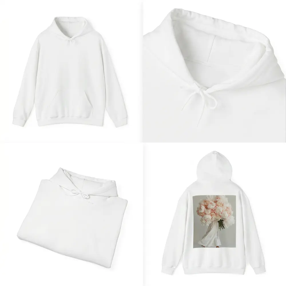 Pink Peony Bouquet Woman White Background – Hoodies