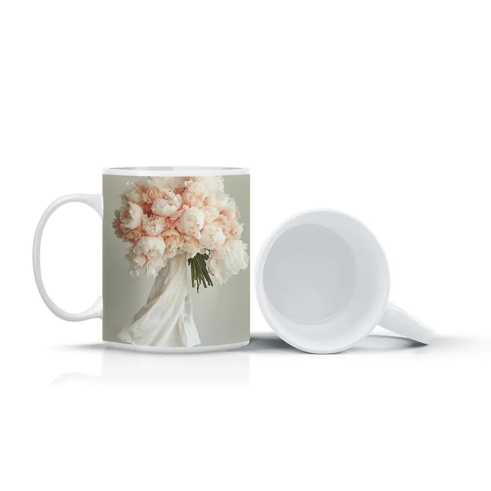 Pink Peony Bouquet Woman White Background – Mugs