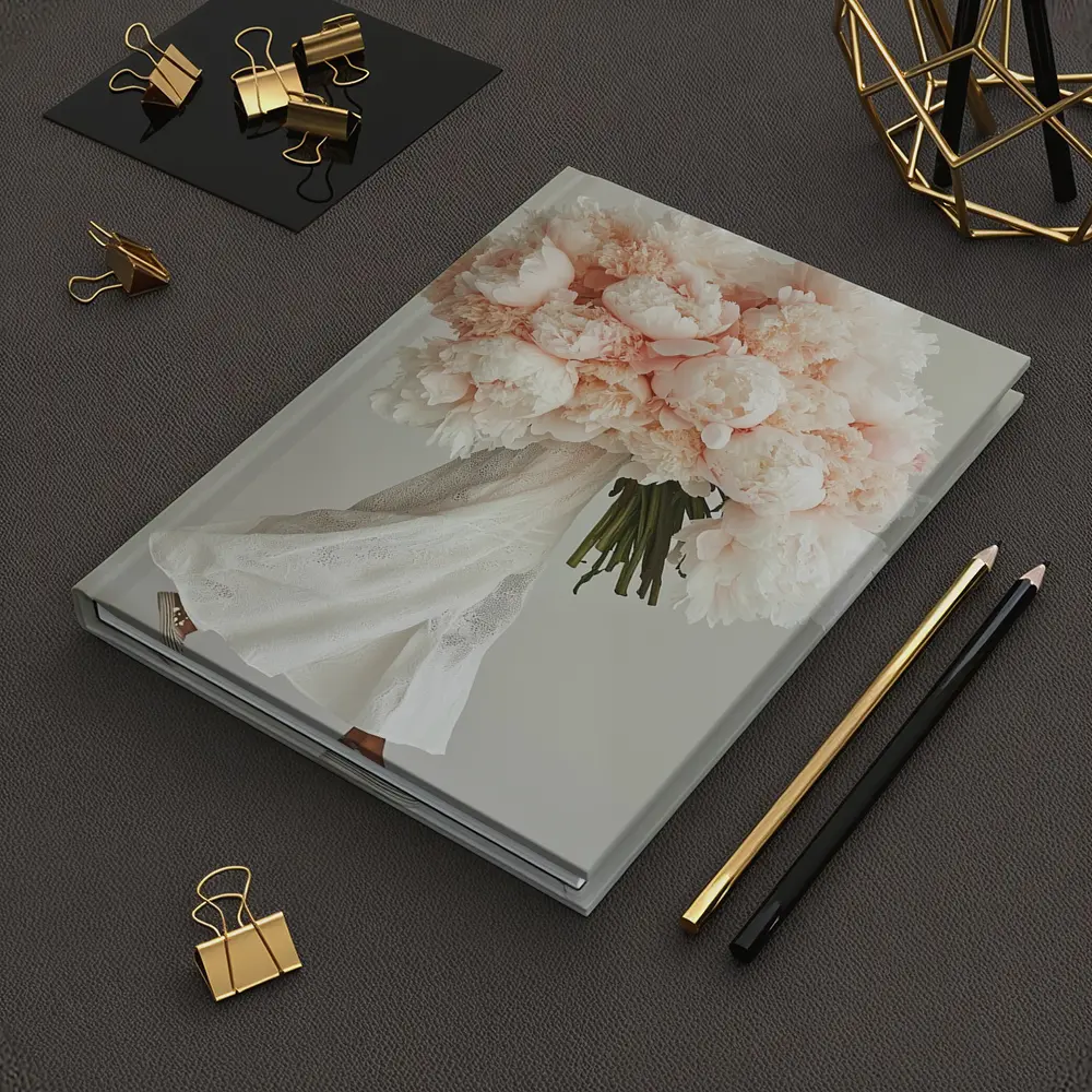 Pink Peony Bouquet Woman White Background – Notebooks