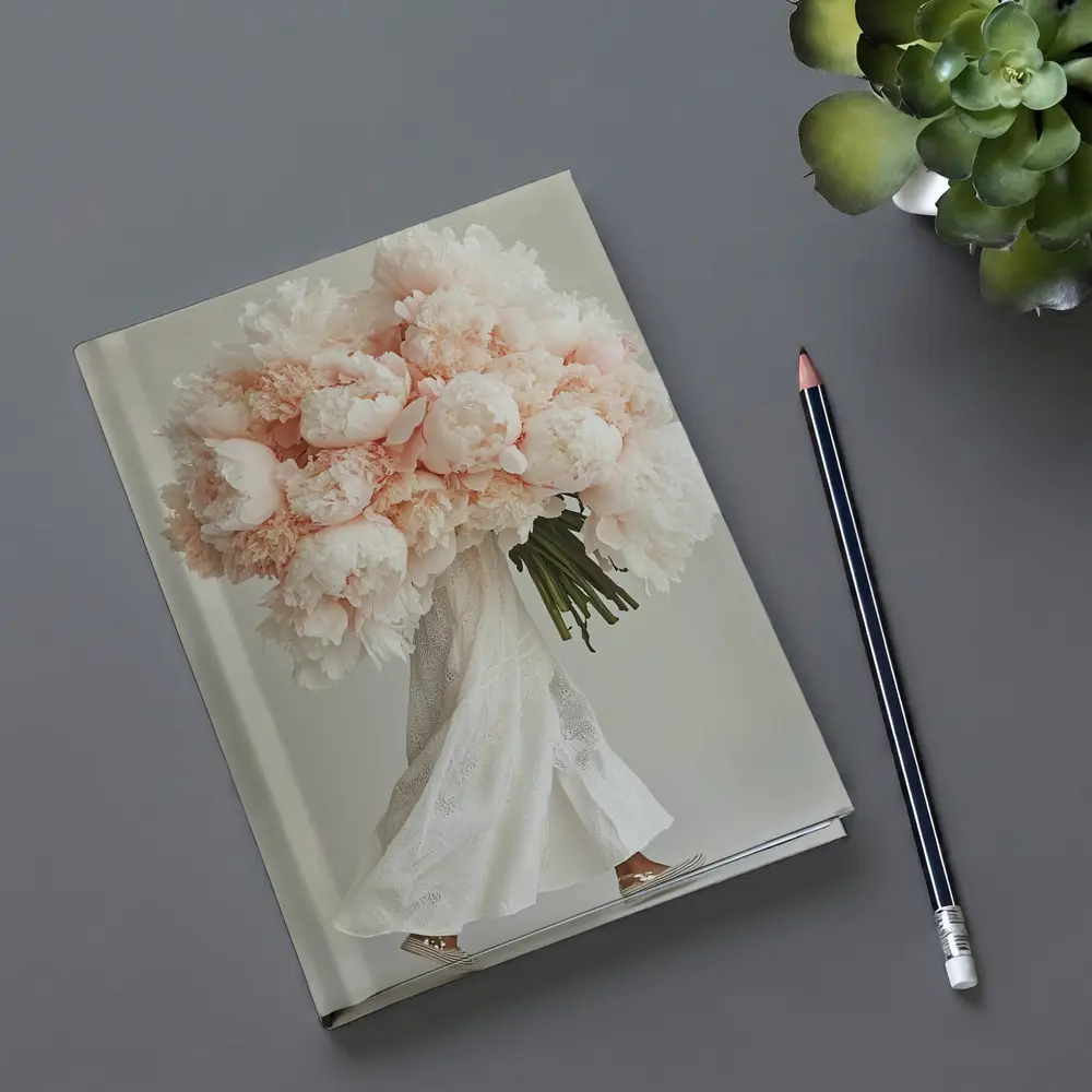 Pink Peony Bouquet Woman White Background – Notebooks