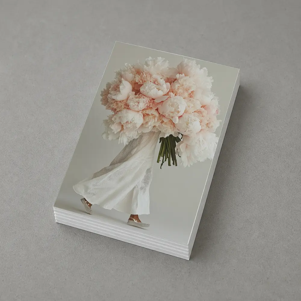 Pink Peony Bouquet Woman White Background – Postcards