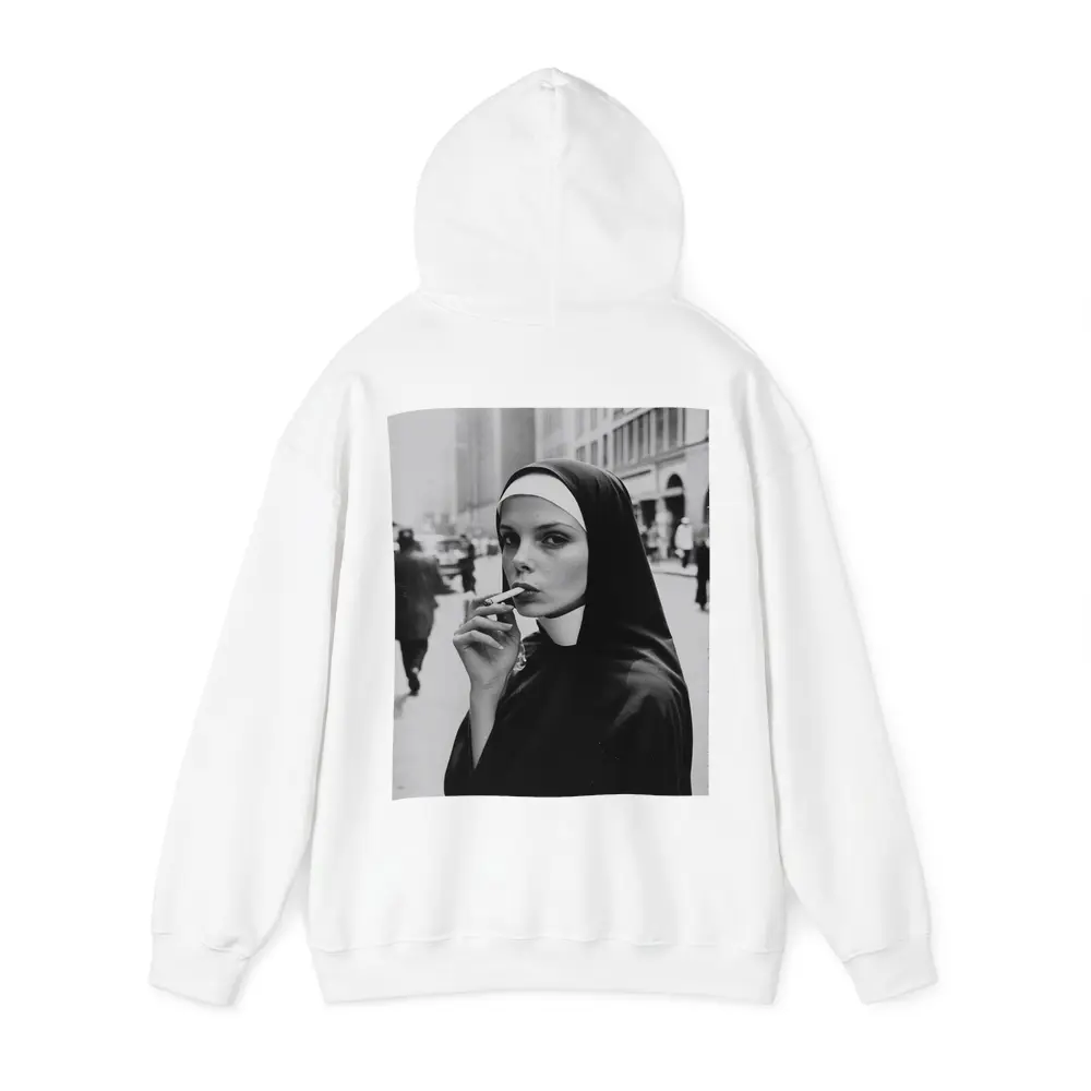 Nun Smoking Cigarette Black White Street – Hoodies
