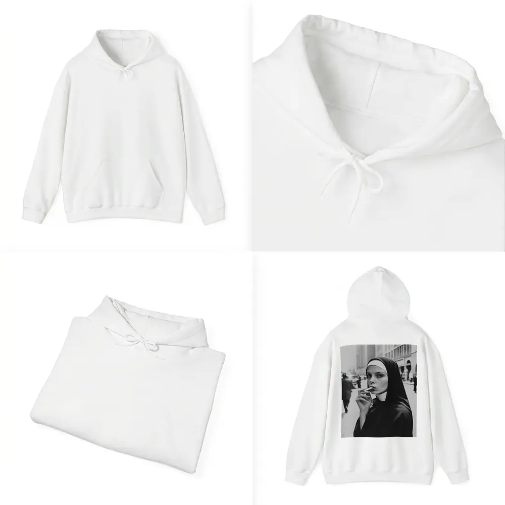 Nun Smoking Cigarette Black White Street – Hoodies
