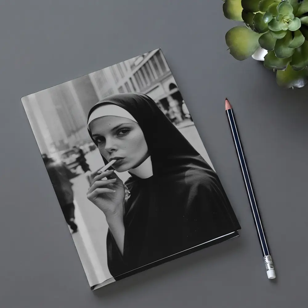 Nun Smoking Cigarette Black White Street – Notebooks
