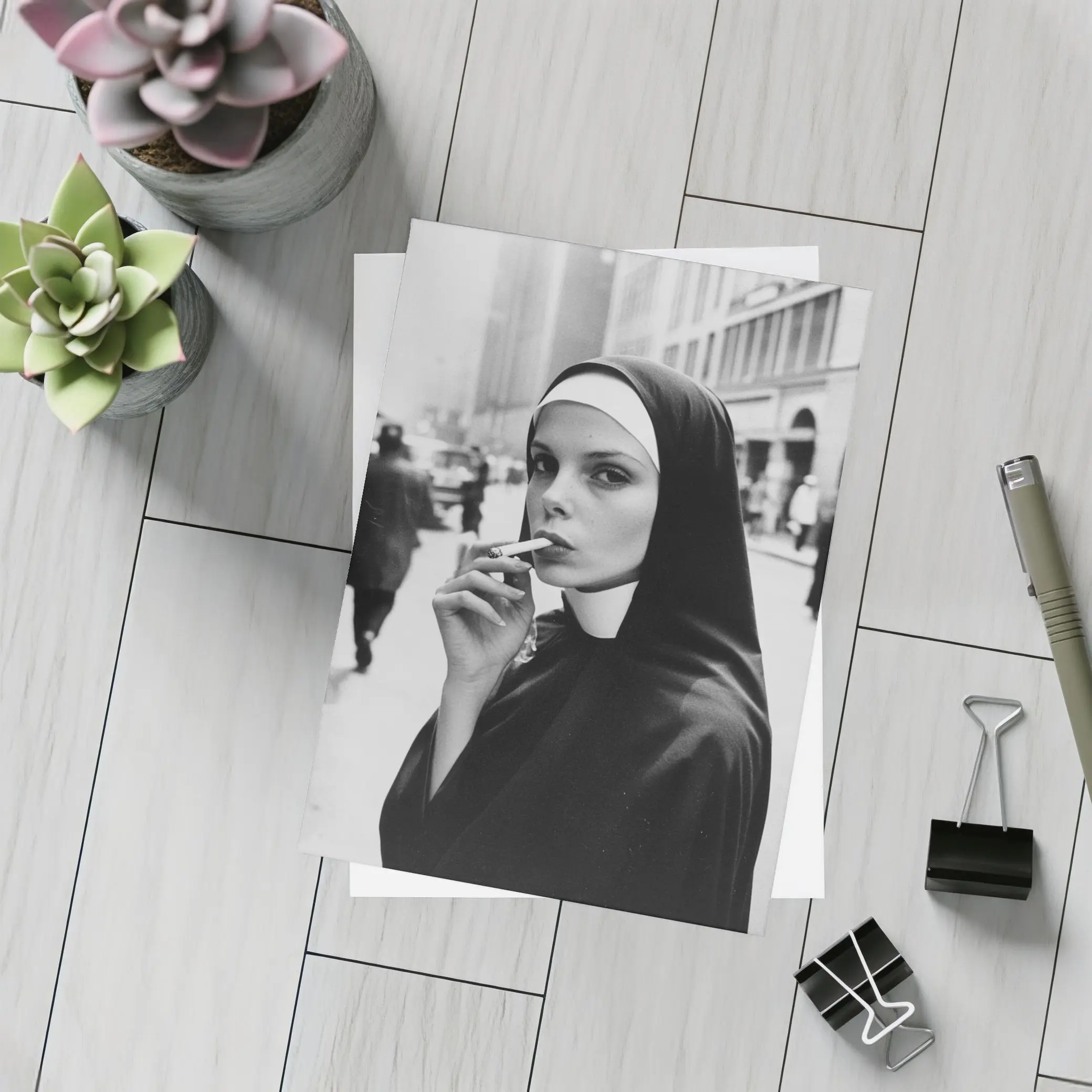 Nun Smoking Cigarette Black White Street – Postcards