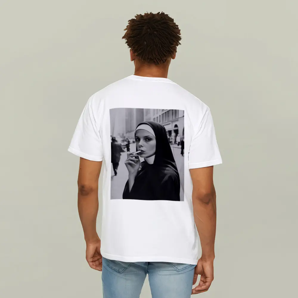 Nun Smoking Cigarette Black White Street – T-Shirts