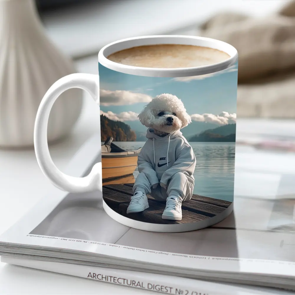 Bichon Frise Dog Wearing Nike Hoodie Lakeside – Mugs