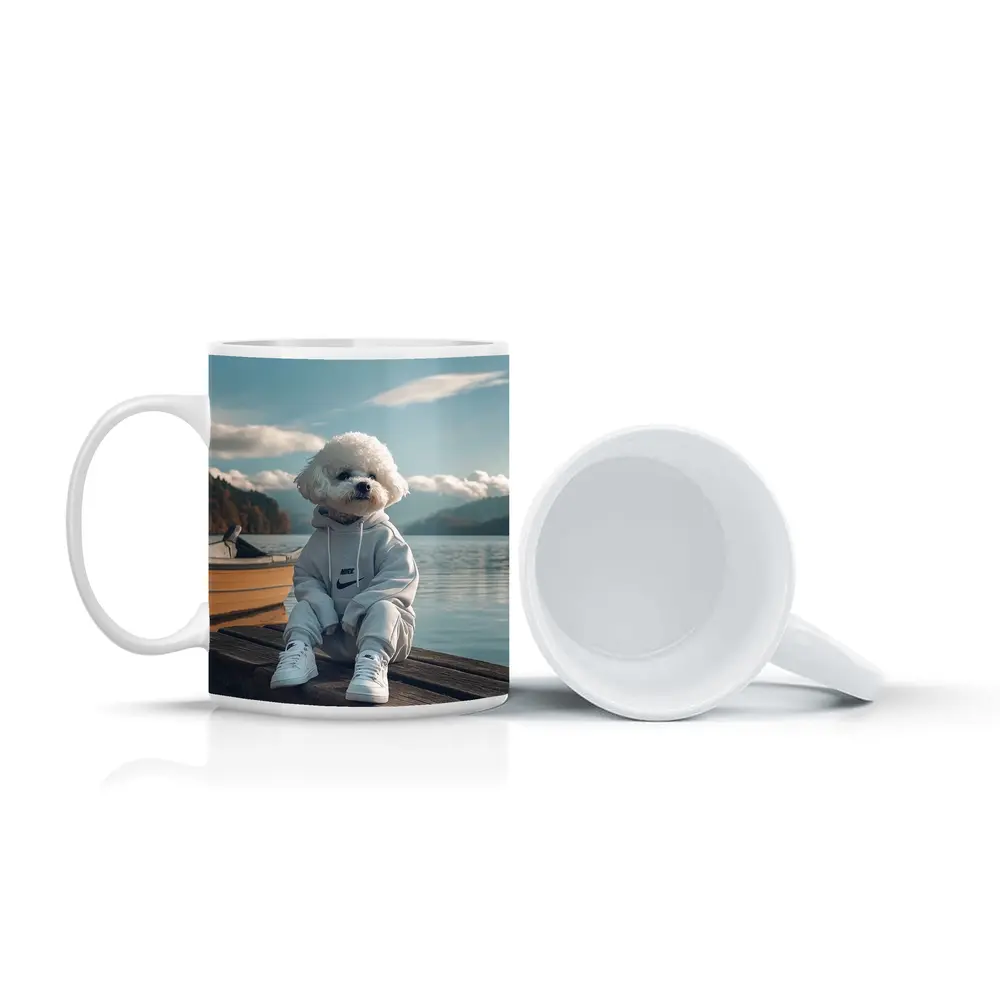 Bichon Frise Dog Wearing Nike Hoodie Lakeside – Mugs