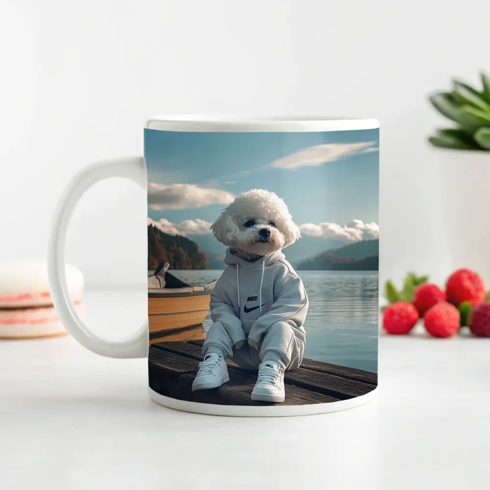 Bichon Frise Dog Wearing Nike Hoodie Lakeside – Mugs