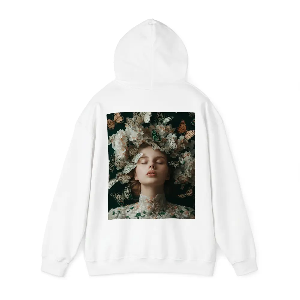 Woman With Butterflies And White Flowers – Hoodies
